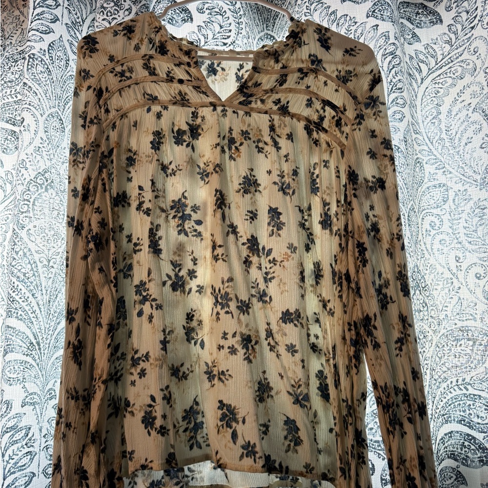 Maurices Black Floral Tan Blouse